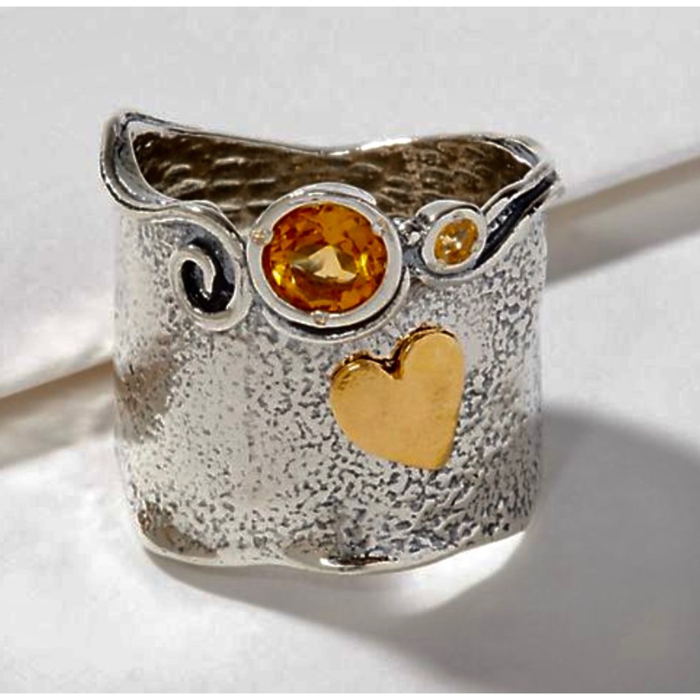Or Paz Sterling Band Ring With 14k Heart & Gemstones